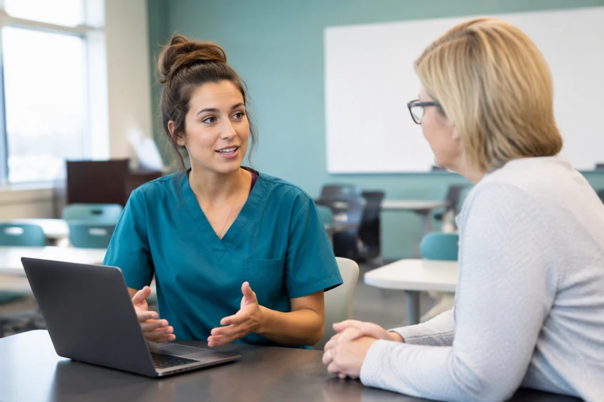 Graduate nursing student presenting a capstone project written with custom nursing essays help